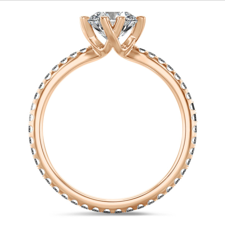 2.50 carat solitaire diamond ring in red gold with round diamonds (full set)