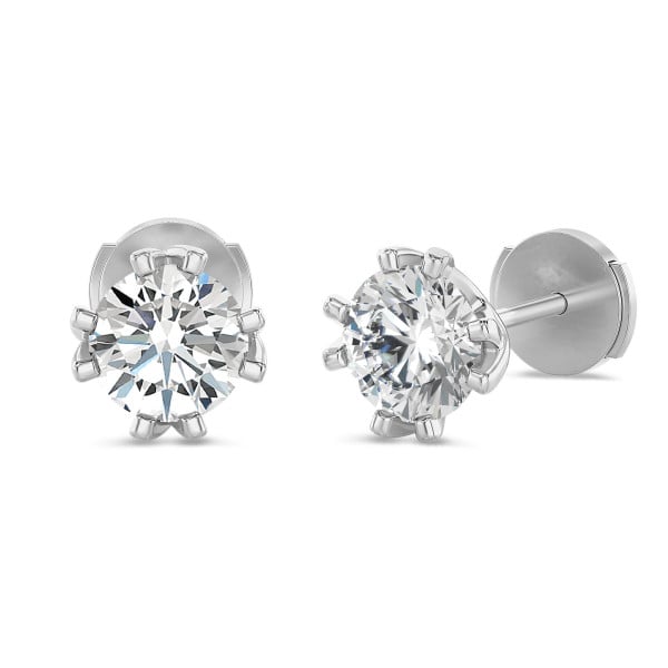 Earrings - 2.00 carat solitaire lab grown diamond earrings in white gold with eight prongs