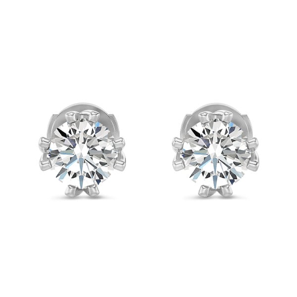Earrings - 2.00 carat solitaire diamond earrings in white gold with eight prongs