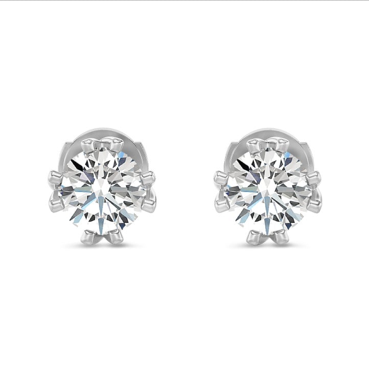 2.00 carat solitaire diamond earrings in white gold with eight prongs