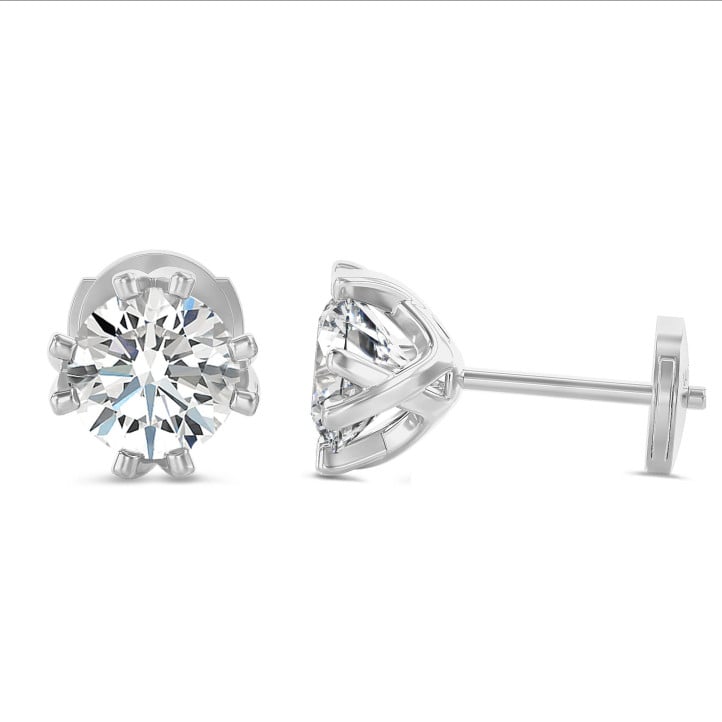 2.00 carat solitaire diamond earrings in white gold with eight prongs