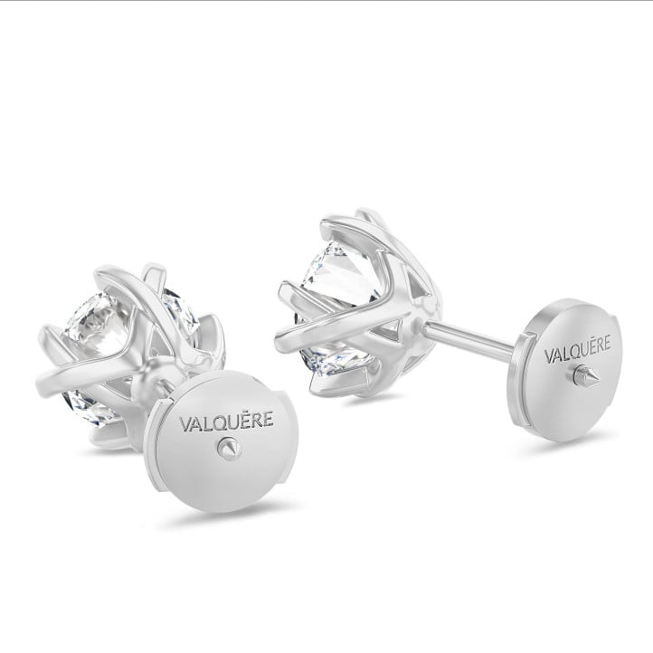 2.00 carat solitaire diamond earrings in white gold with eight prongs
