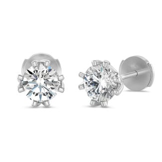 3.00 carat solitaire diamond earrings in white gold with eight prongs