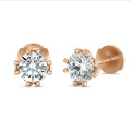 3.00 carat solitaire lab grown diamond earrings in red gold with eight prongs