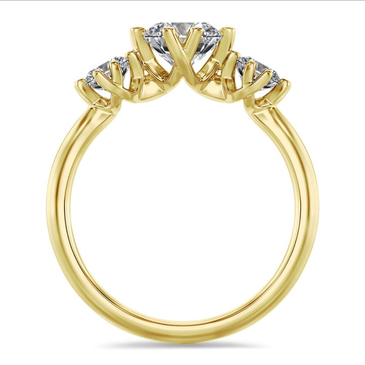 1.60 carat trilogy ring in yellow gold with round diamonds