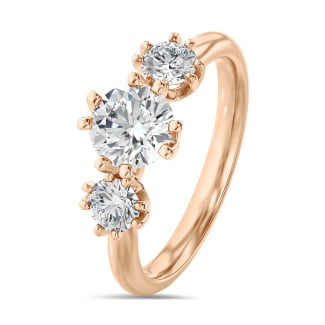 1.60 carat trilogy ring in red gold with round diamonds