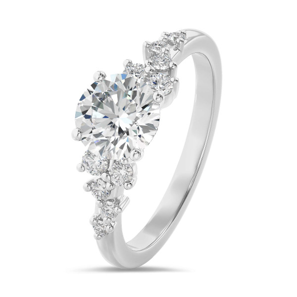 Rings - 1.00 carat solitaire cluster ring in white gold with a round lab grown diamond