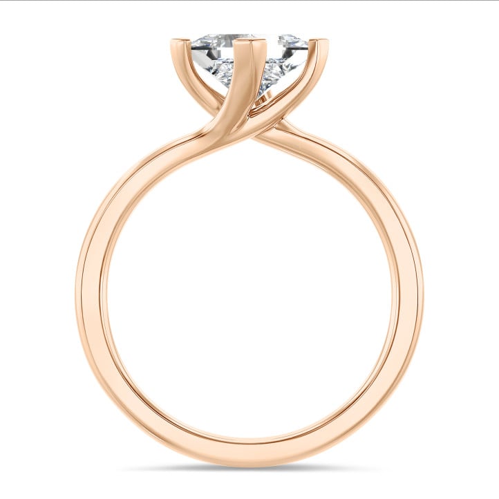 1.00 carat solitaire ring in red gold with a lab grown princess diamond