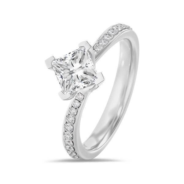 Rings - 1.00 carat solitaire ring in white gold with lab grown princess diamond and lab grown side diamonds