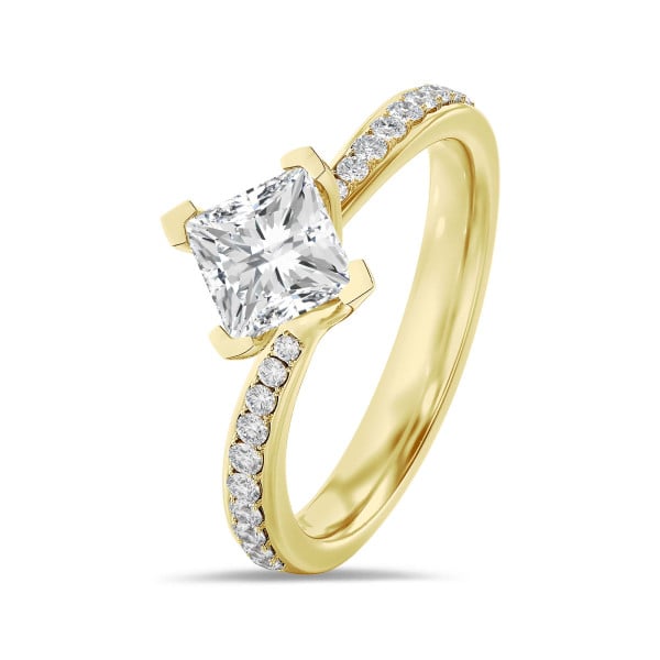 Rings - 1.50 carat solitaire ring in yellow gold with princess diamond and side diamonds