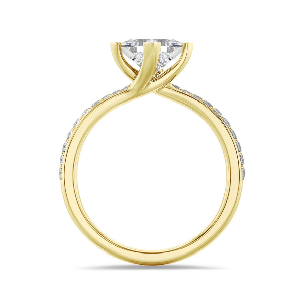 2.00 carat solitaire ring in yellow gold with lab grown princess diamond and lab grown side diamonds