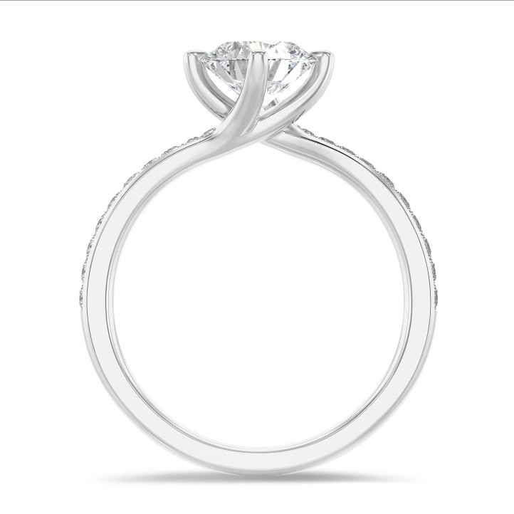 1.00 carat solitaire grow diamond ring in platinum with side diamonds