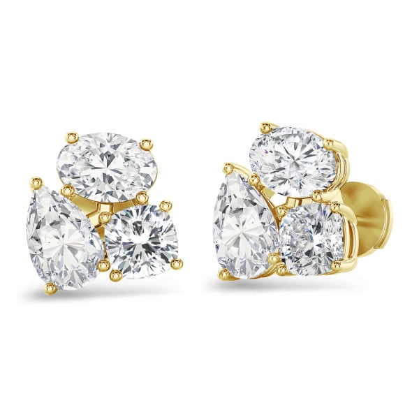 Earrings - 6.00 carat diamond trilogy earrings in yellow gold