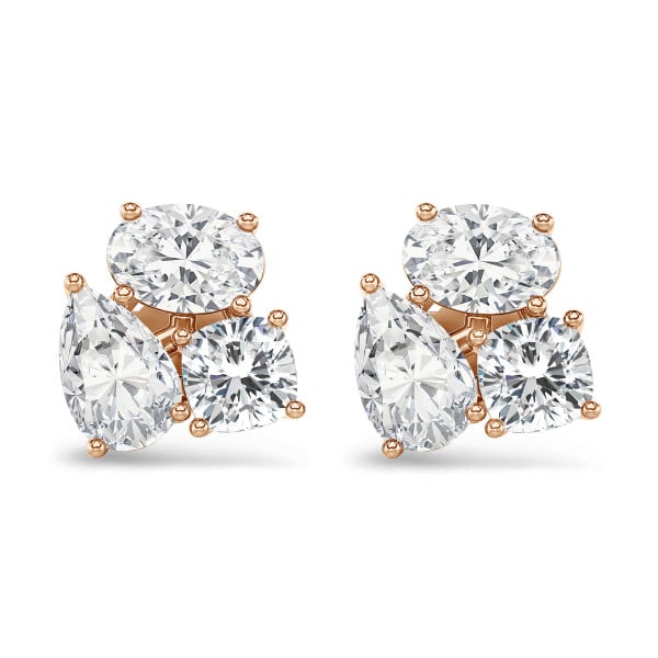 Earrings - 6.00 carat diamond trilogy earrings in red gold