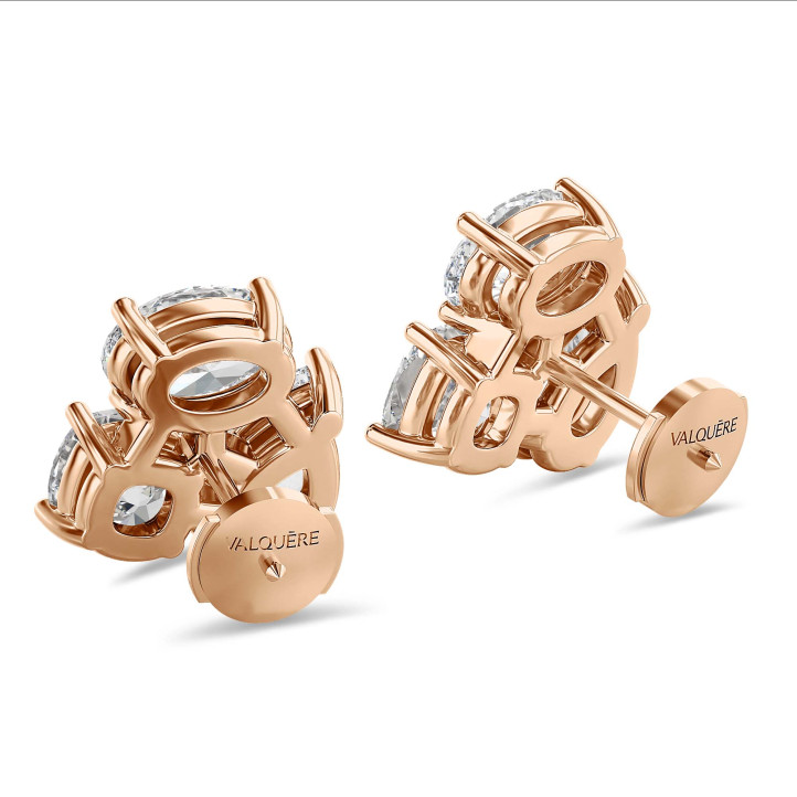 6.00 carat lab grown diamond trilogy earrings in red gold
