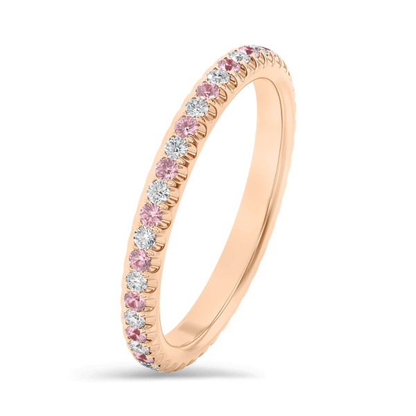 Rings - 0.55 carat eternity ring (full set) in red gold with round pink and white lab grown diamonds