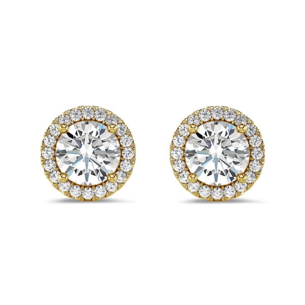 Earrings - 2.00 carat diamond halo earrings in yellow gold
