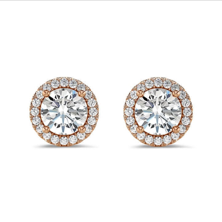 2.00 carat diamond halo earrings in red gold