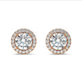 2.00 carat lab grown diamond halo earrings in red gold