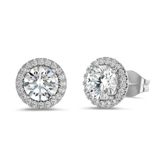 2.00 carat lab grown diamond halo earrings in platinum