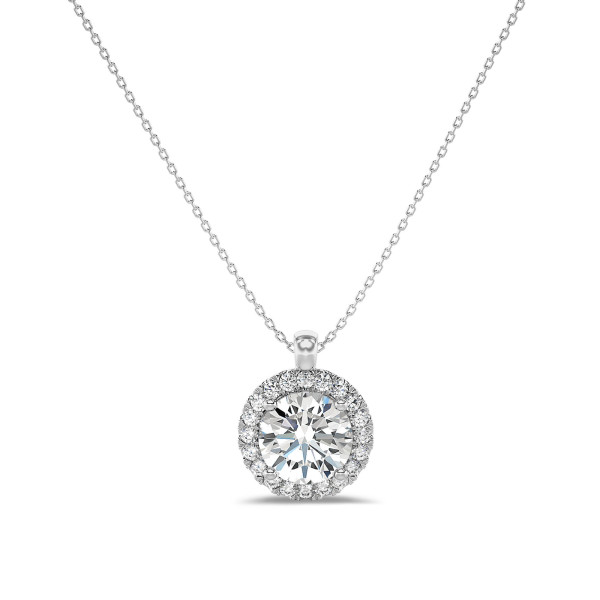 Necklaces - 1.00 carat lab grown diamond halo necklace in white gold
