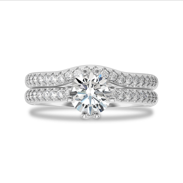 1.00 carat solitaire diamond ring in white gold with side diamonds