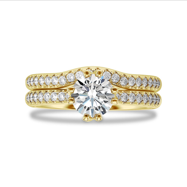 2.00 carat solitaire lab grown diamond ring in yellow gold with lab grown side diamonds