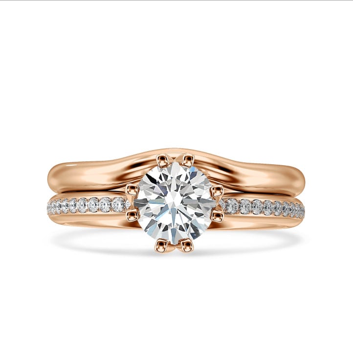 2.50 carat solitaire diamond ring in red gold with round diamonds (full set)