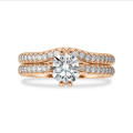 2.00 carat solitaire lab grown diamond ring in red gold with round lab grown diamonds (full set)