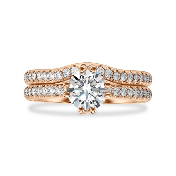 2.50 carat solitaire diamond ring in red gold with round diamonds (full set)
