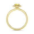 1.00 carat solitaire halo ring in yellow gold with yellow oval diamond and round diamonds