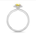 1.00 carat solitaire halo ring in white gold with yellow oval diamond and round diamonds
