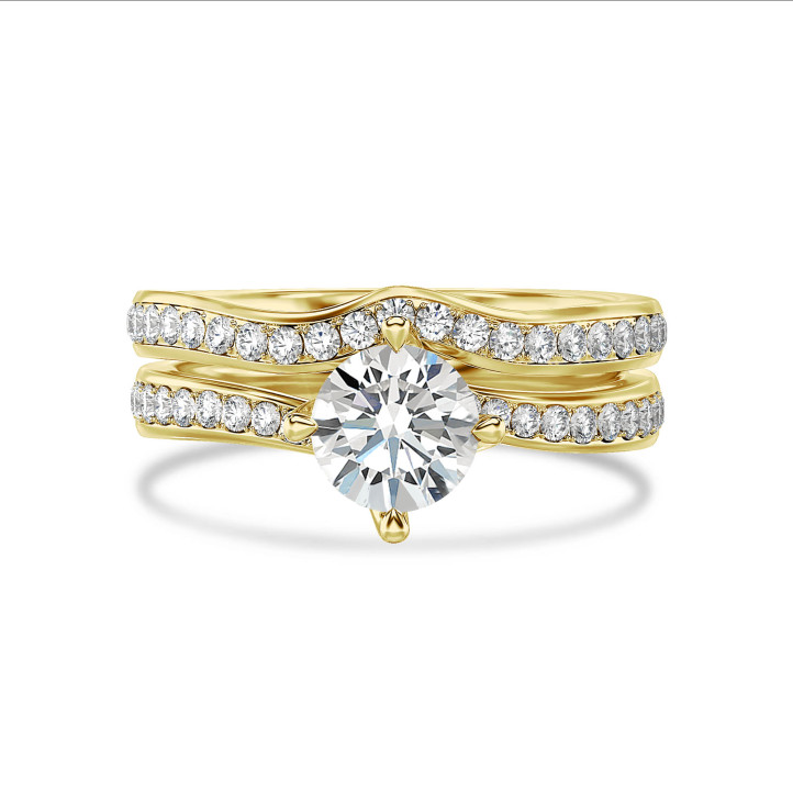 3.00 carat solitaire grow diamond ring in yellow gold with side diamonds