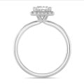 5.00 carat solitaire halo ring with a princess diamond in white gold with round diamonds