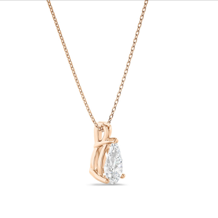 5.00 carat solitaire lab grown pear cut diamond pendant in red gold