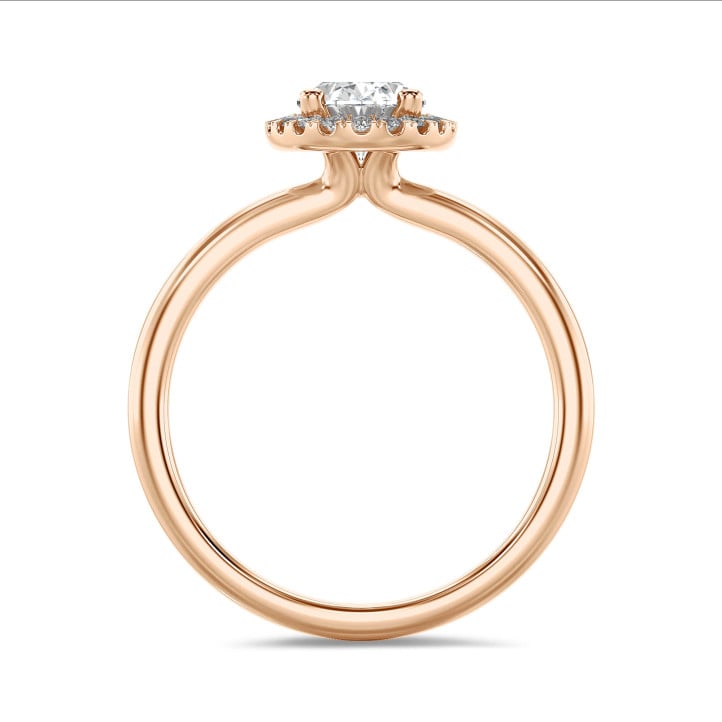 5.00 carat solitaire halo ring with oval diamond in red gold with round diamonds