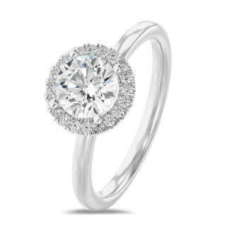 5.00 carat solitaire halo ring in white gold with round diamonds