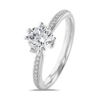 5.00 carat solitaire diamond ring in white gold with round diamonds (full set)