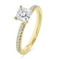 2.00 carat solitaire ring with a lab grown asscher cut diamond in yellow gold and lab grown side diamonds