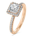 1.00 carat solitaire halo ring with a asscher cut diamond in red gold and round diamonds