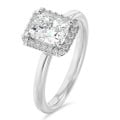 1.20 carat solitaire halo ring with a lab grown radiant cut diamond in white gold and round lab grown diamonds