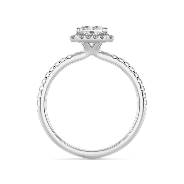 Engagement rings - 3.00 carat solitaire halo ring with a lab grown radiant cut diamond in white gold and round lab grown diamonds