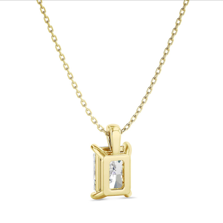 1.00 carat solitaire pendant in yellow gold with a lab grown radiant cut diamond