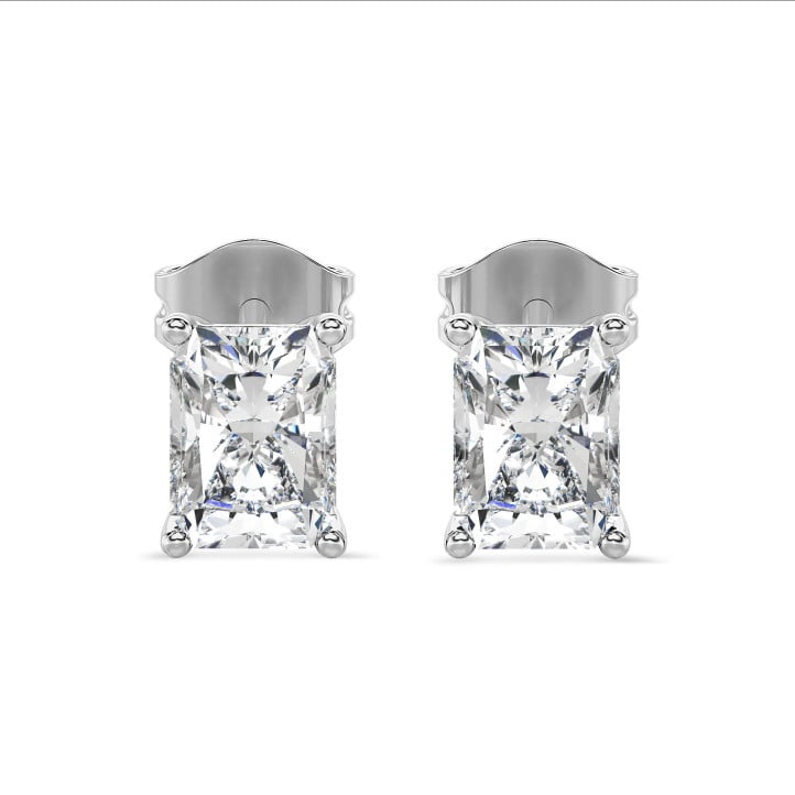 2.00 carat solitaire earrings in white gold with lab grown radiant cut diamonds