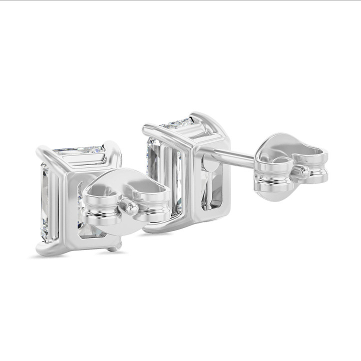 2.00 carat solitaire earrings in white gold with lab grown radiant cut diamonds