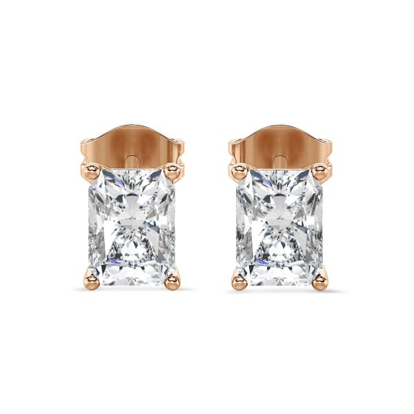 Earrings - 2.00 carat solitaire earrings in red gold with radiant cut diamonds