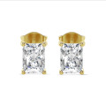 2.00 carat solitaire earrings in yellow gold with lab grown radiant cut diamonds