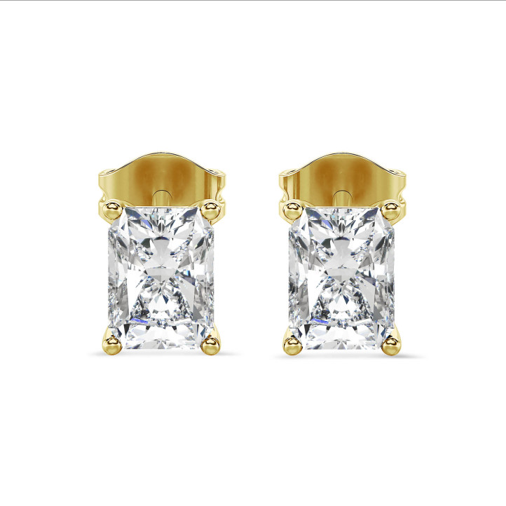 3.00 carat solitaire earrings in yellow gold with lab grown radiant cut diamonds