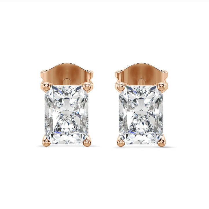 4.00 carat solitaire earrings in red gold with lab grown radiant cut diamonds