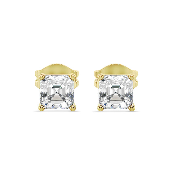 Search all PLP - 2.00 carat solitaire lab grown asscher cut diamond earrings in yellow gold